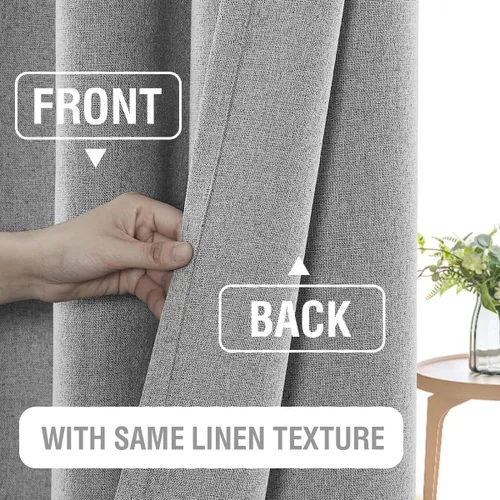 Vista 6 de H.VERSAILTEX Cortinas de lino 100% opacas, cortinas térmicas para sala de estar, cortinas de arpillera texturizadas con ojales de lino de doble
