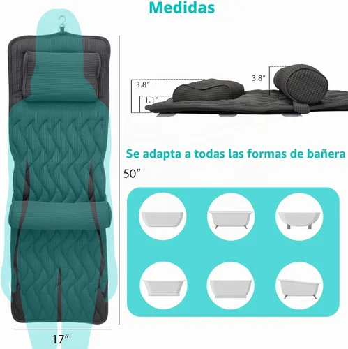 Vista 7 de AEROiVi Almohada de baño de cuerpo completo con rollo lumbar ajustable Almohada de tina con 14 ventosas Malla de aire 3D para adaptarse a cualquier