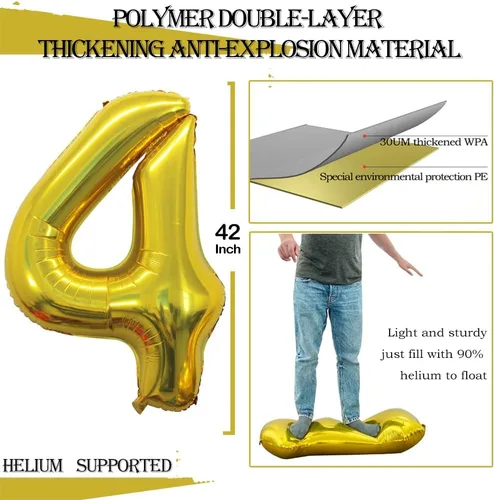 Vista 2 de Globos GOER con número 40 para decoraciones de fiesta de cumpleaños número 40, globos de helio de aluminio jumbo de 42 pulgadas para aniversario Oro