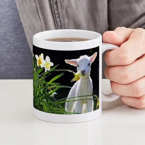 Vista 4 de CafePress EASTER LAMB AND FLOWERS - Taza de café de cerámica de 11 oz (11.0 fl oz)
