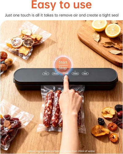 Vista 9 de Máquina selladora al vacío de 75 kPa, sellador al vacío compacto para alimentos, sellador de alimentos 4 en 1, temporizador digital, húmedo/seco