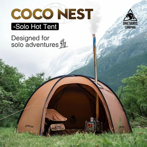 Vista 3 de OneTigris Coco NEST - Tienda de campaña individual caliente con gato de estufa, tienda de campaña de cúpula independiente con malla