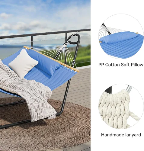 Vista 5 de YITAHOME Hamaca con soporte incluido, hamaca resistente, hamaca portátil impermeable de 12 pies con bolsas de almacenamiento de almohada, 450 libras