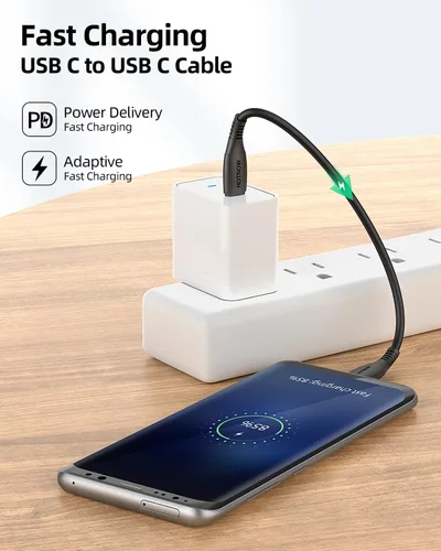 Vista 3 de Cable corto USB C a USB C de 0.5 pies, paquete de 3, cable de carga rápida