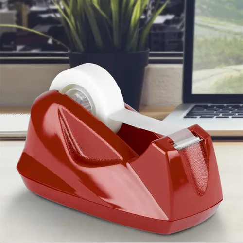 Vista 3 de Acrimet Dispensador de cinta de escritorio prémium con base antideslizante (resistente) (color rojo)