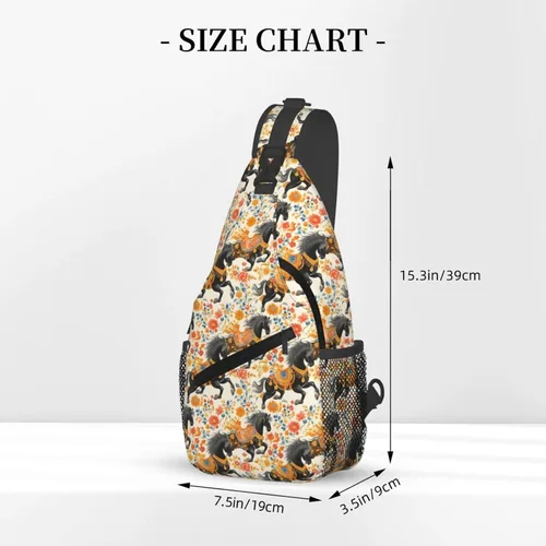 Vista 2 de Small Crossbody Bags for Women Men - Vintage Flowers Horse Black Print Adjustable Shoulder Bag Fanny Packs Belt Sling Bag Crossbody Purses Backpack