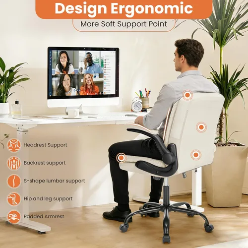 Vista 6 de Silla de oficina ergonómica ejecutiva, silla de escritorio para computadora de alta resistencia con reposabrazos ajustable y capacidad
