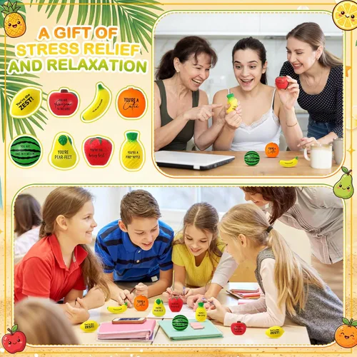Vista 5 de Outus Bolas de estrés de frutas a granel, bolas inspiradoras para apretar para el regreso a clases, regalo para estudiantes para profesores
