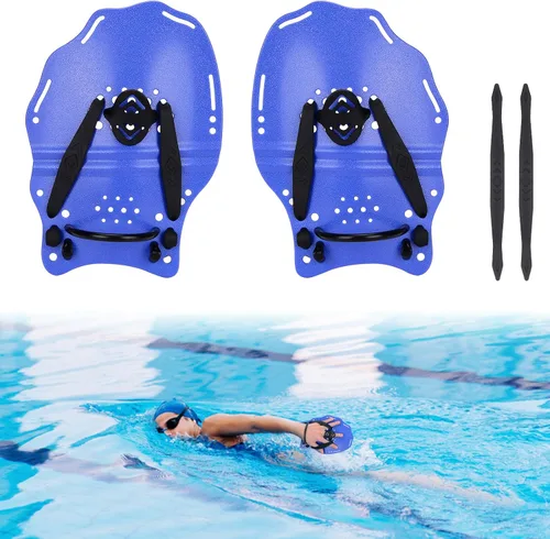 Vista 9 de Hikeen Paleta de natación para adultos y jóvenes, paletas de mano de entrenamiento de natación con correas ajustables, paletas de mano de natación
