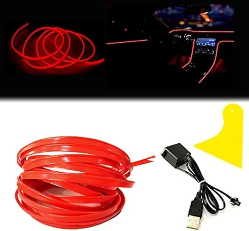 Vista 16 de Tira de luces LED de cable electroluminiscente azul para interior de automóvil, 6.5 pies de cable de neón con controlador USB de 5 voltios