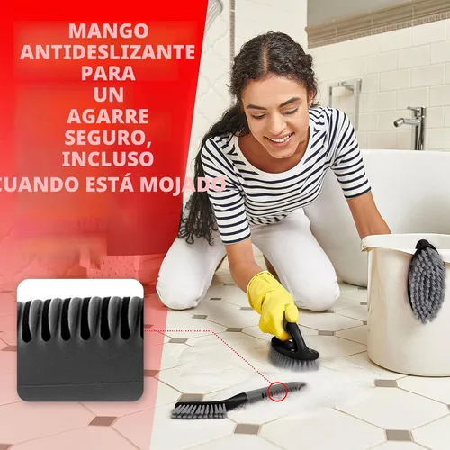 Vista 4 de Set de cepillos de limpieza de 3 piezas - Cepillo de limpieza para ducha con mango ergonómico y cerdas duraderas - Cepillo limpiador de lechada