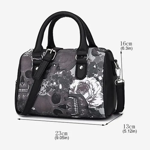 Vista 6 de Bolso de mano, bolso de mano con estampado de calavera, bolso de hombro para mujer, esqueleto de huesos, bolso de lona gótico, punk, bolso cruzado