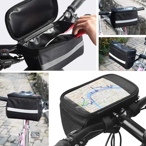 Vista 7 de Bolsa de Manillar para Bicicleta Infantil con Montura para Teléfono y Enfriador - Cesta Frontal para Bicicleta de Niños, Niñas, Niños Pequeños