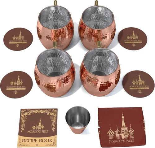 Vista 4 de taza para Moscow Mule, revestida en acero inoxidable, de 16 onzas, Hammered