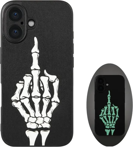 Vista 8 de X spirit Funda genial para iPhone 11, diseño de esqueleto de calavera, estilo gótico atrevido emo luminoso, dedo medio, rock n roll, se ilumina