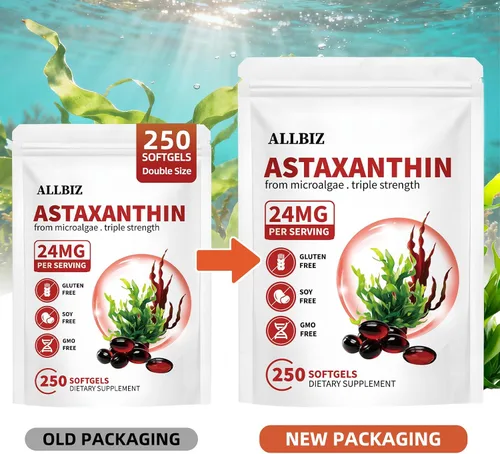 Vista 8 de ALLBIZ Astaxantina 24 mg 250 cápsulas blandas Suministro para 250 días Suplemento antioxidante premium que apoya la salud de los ojos