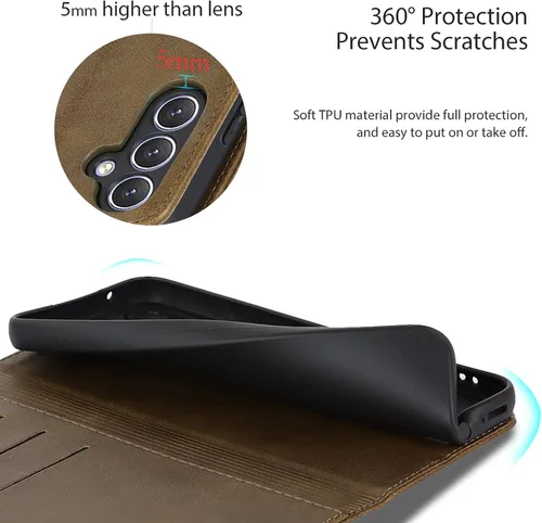 Vista 6 de Havaya Para Samsung Galaxy A54 5G Wallet Funda De Teléfono, Cubierta Magnética Con Titular De La Tarjeta Y Soporte - Verde Oscuro