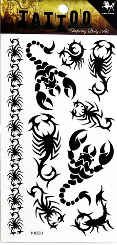 Vista 2 de Tatuajes 2 hojas negro escorpión animal brazo cuerpo tatuaje arte maquillaje para hombres tatuajes temporales papel impermeable para hombres mujeres