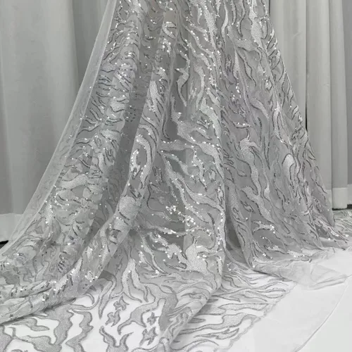 Vista 5 de Mahacraft - Elegante malla de encaje de tul francés con lentejuelas africanas para fiesta de boda nigeriana costura tela de encaje de tul africano