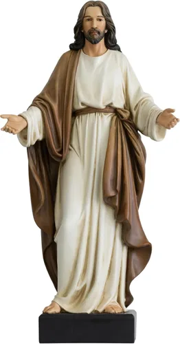 Vista 13 de Estatua de Jesús de 12 pulgadas con brazos abiertos, figura de Jesucristo pintada a mano en túnica azul, escultura religiosa de resina realista