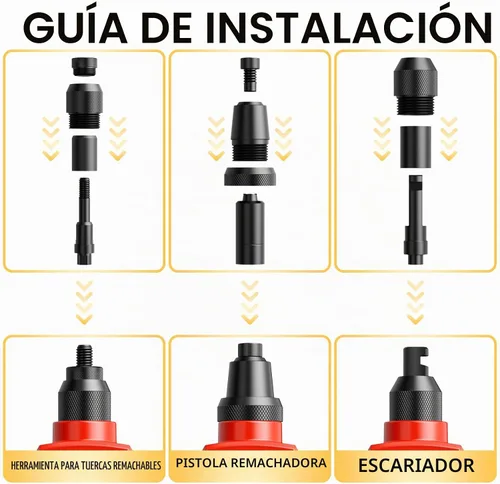 Vista 3 de WETOLS Herramienta de tuerca de remache 3 en 1, pistola de remache, juego de escariadores, kit de remachadora profesional con 5 cabezas de remache