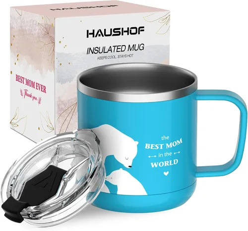 Vista 9 de HAUSHOF Taza de café de 14 onzas, taza de café aislada con asa, taza de viaje para camping, taza de café portátil de acero inoxidable, tazas de café
