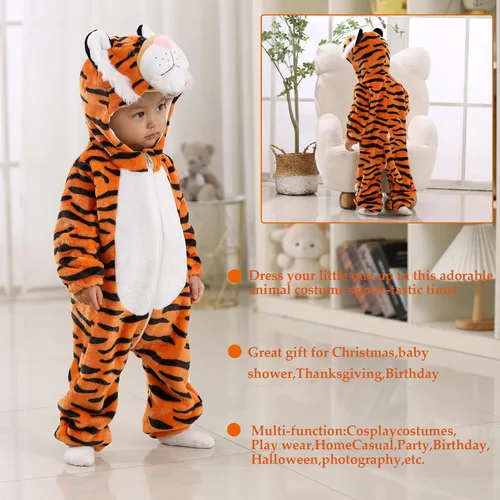 Vista 7 de TONWHAR Disfraz de Halloween para bebés y niños pequeños, traje de nieve de animales (0-3 mesesaltura 20-23 pulgadas, tigre naranja)