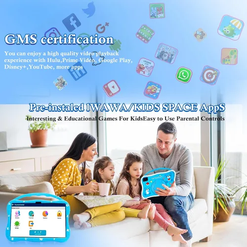Vista 4 de MengDash Tableta para niños, tableta de 10.1 pulgadas para niños, tableta de aprendizaje educativo Android 14, 12 (4+8) GB de RAM+64GB de Azul