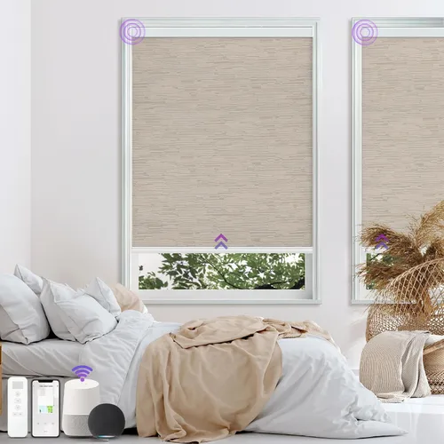Vista 27 de Astomi Persianas enrollables motorizadas para ventanas, persianas inteligentes opacas para interiores, control remoto y de voz sin esfuerzo