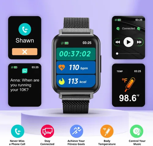 Vista 3 de Spade & Co Health Smartwatch 2 - Monitor de salud y fitness con temperatura corporal, oxígeno en sangre, monitoreo de frecuencia cardíaca