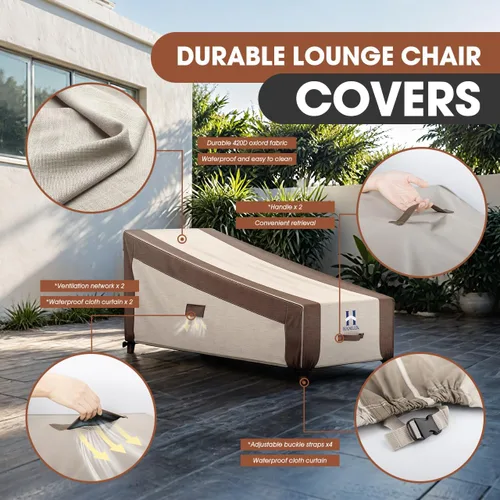 Vista 4 de HAMLER Funda para silla de salón, fundas resistentes para tumbonas para exteriores, impermeables, fundas para muebles de exterior para muebles
