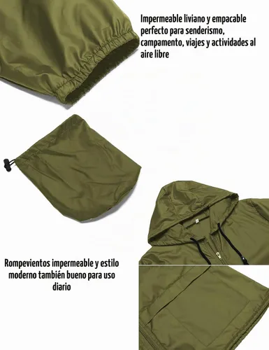 Vista 5 de Avoogue - Chaquetas de lluvia para mujer, diseño ligero, con capucha, para exteriores, impermeables, cortavientos Verde militar