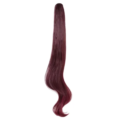 Vista 7 de Hu Tao Peluca larga marrón Hu Tao Cosplay Pelucas + orejas de elfo + redecilla, pelo sintético Hutao para mujeres y niñas con doble cola de caballo