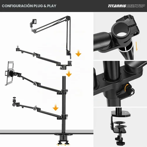 Vista 6 de TARION 4-en-1 Escritorio Live Stream Stand Arm Set Titanrig Live