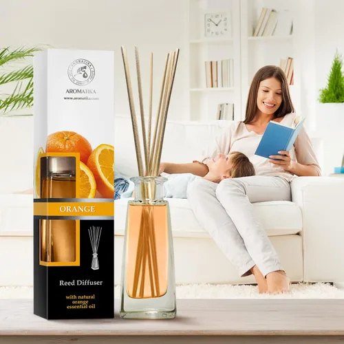 Vista 6 de Difusor de naranja con aceite de naranja, 3.4 onzas líquidas, Fresh Room, fragancia de larga duración, difusor de varillas perfumado naranja, juego