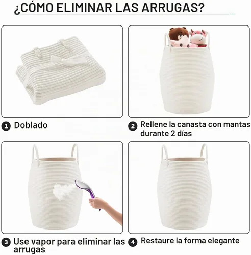 Vista 7 de Canasta de lavandería de cuerda de algodón Fiona's magic, cesta de lavandería tejida grande de 65L, cesto alto para ropa sucia para guardar mantas