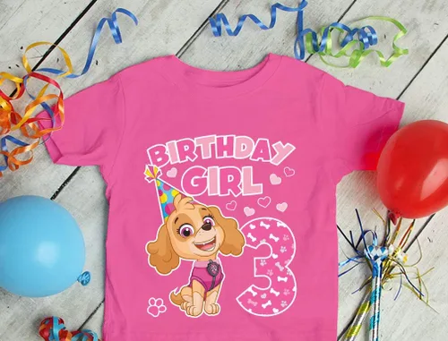 Vista 4 de Camiseta de cumpleaños para niña de Paw Patrol Skye de tercer cumpleaños para niños pequeños
