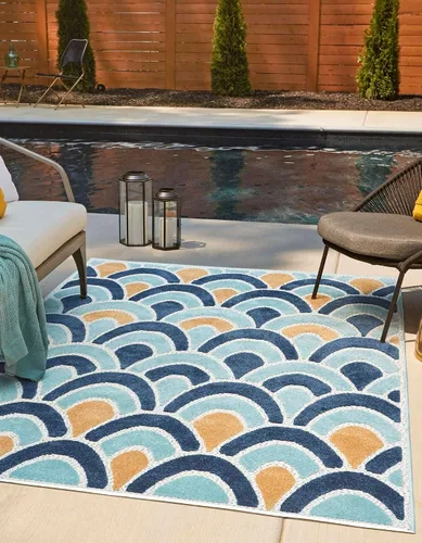Vista 4 de Unique Loom Belize Outdoor Collection - Alfombra rectangular de 2 x 3 pies 1 pulgada, color azul y naranja