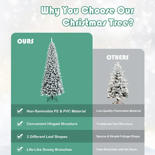 Vista 3 de BestComfort Árbol de Navidad flocado de nieve de 7.5 pies, árbol de nieve con bisagras con 1189 puntas de rama, polietileno de calidad y PVC