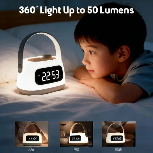 Vista 3 de QANYI Faroles para niños, luz nocturna portátil y recargable para habitación de niños con regulación y hora de reloj, linterna LED de campamento