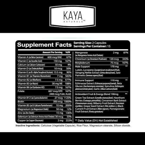 Vista 2 de Kaya Naturals Multivitamínico para hombres - Multivitamínico para próstata para hombres - Suplemento diario multimineral - píldoras para hombres