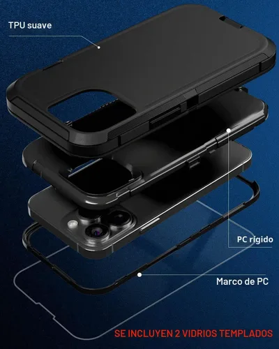 Vista 3 de Funda para iPhone 13 (6.1 pulgadas), con 2 protectores de pantalla de vidrio templado