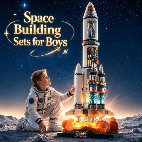 Vista 6 de Space Rocket - Juego de bloques de construcción con luces LED para niños