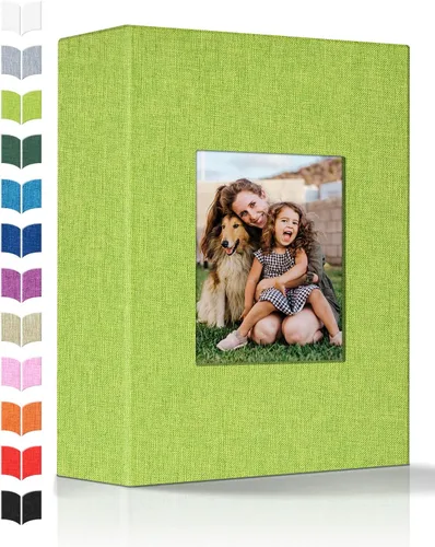 Vista 19 de Álbum de fotos Artfeel 4x6 con 100 bolsillos, álbumes de fotos deslizables, libro de memorias con cubierta de lino y ventana frontal, libro de fotos
