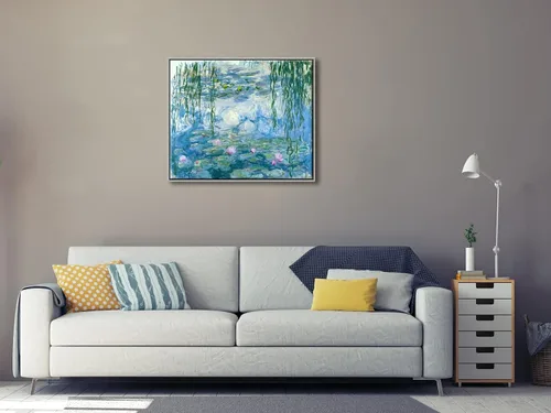 Vista 9 de Wieco Art Arte de pared enmarcado, lirios de agua por Claude Monet, lienzo, pinturas impresas, reproducción, lienzo moderno, arte de pared