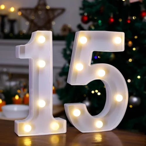 Vista 9 de Números con luz LED, letrero de número de marquesina para decoración de cumpleaños de 10 años (10)