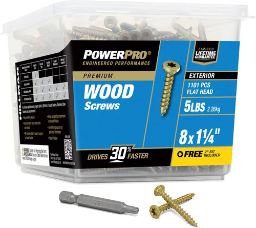 Vista 11 de Power Pro Tornillos de madera para exteriores de alta calidad, tornillos de cubierta multiusos #8 x 1-1/4 pulgadas para proyectos al aire libre