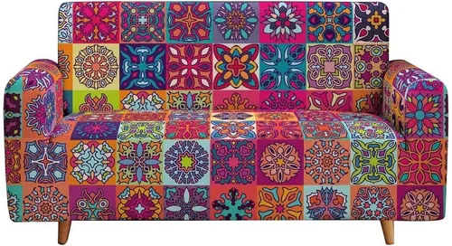 Vista 5 de Funda elástica para sofá con estampado bohemio, funda elástica para sofá floral con mandala, protector universal de muebles para sillón