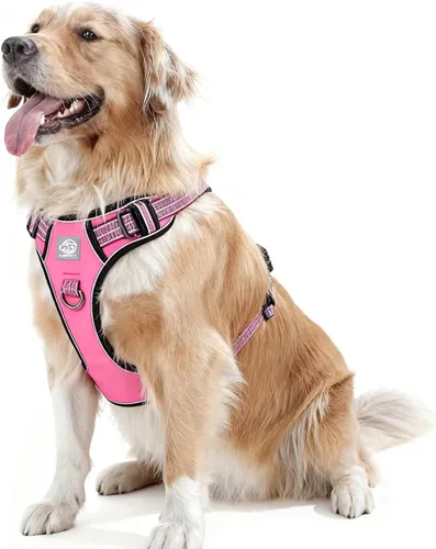 Vista 12 de Arnés de chaleco para perros - Acolchado ajustable reflectante con diseño fácil de poner y accesorio de correa (S, negro)