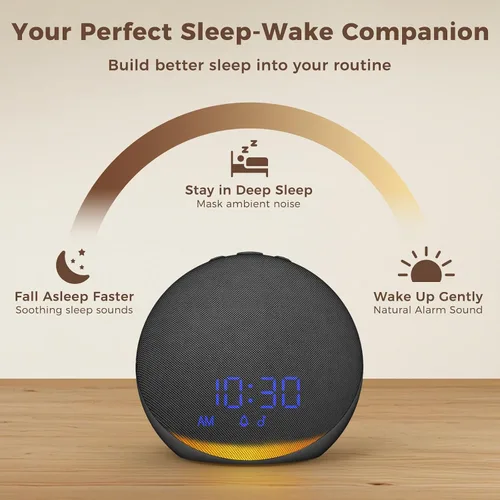 Vista 5 de Máquina de Sonido Reloj Despertador para Dormitorio: 25 Sonidos Naturales de Sueño - Máquina de Ruido Blanco para Adultos, Niños y Bebés - Suave